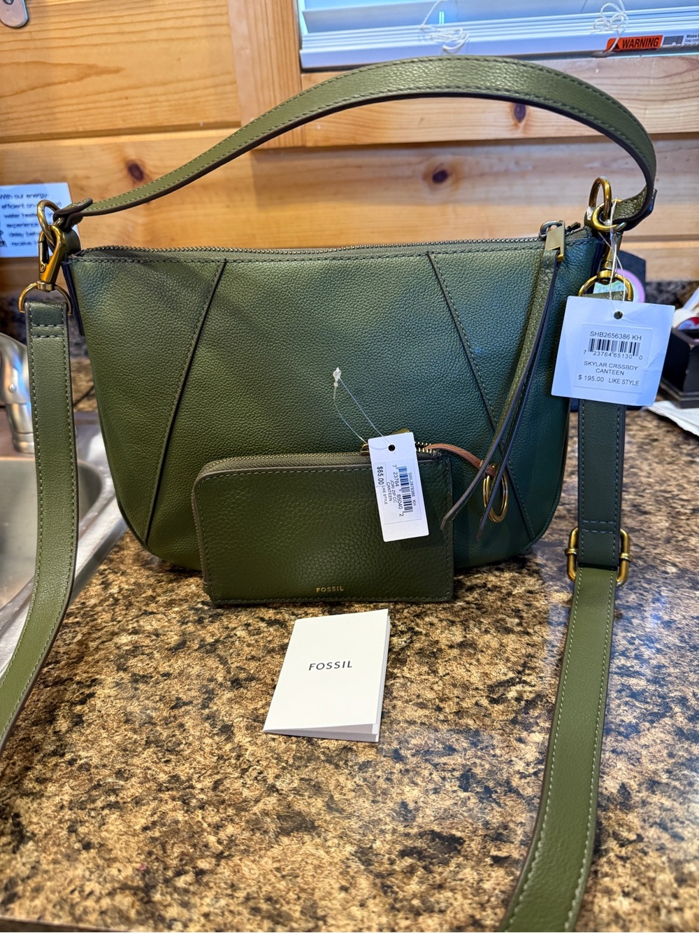Fossil Olive Green Pebble Leather Crossbody with Matching Wallet - Picture 1 of 5
